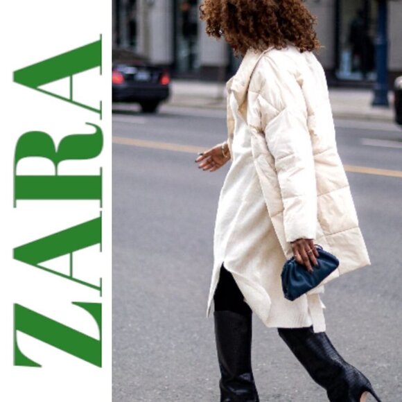 ZARA Mid Length Oversized Cocoon Puffer Coat Cream Water Resistant, Size Large - Picture 10 of 16